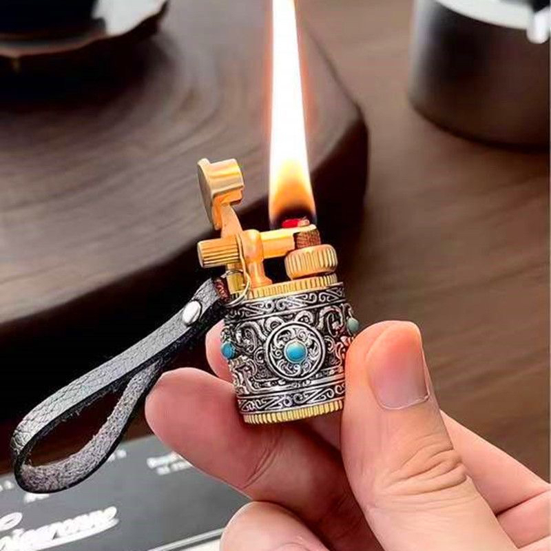 小众抬臂纯铜小巧抬臂打火机复古镀银绿松石男士挂件礼物火机