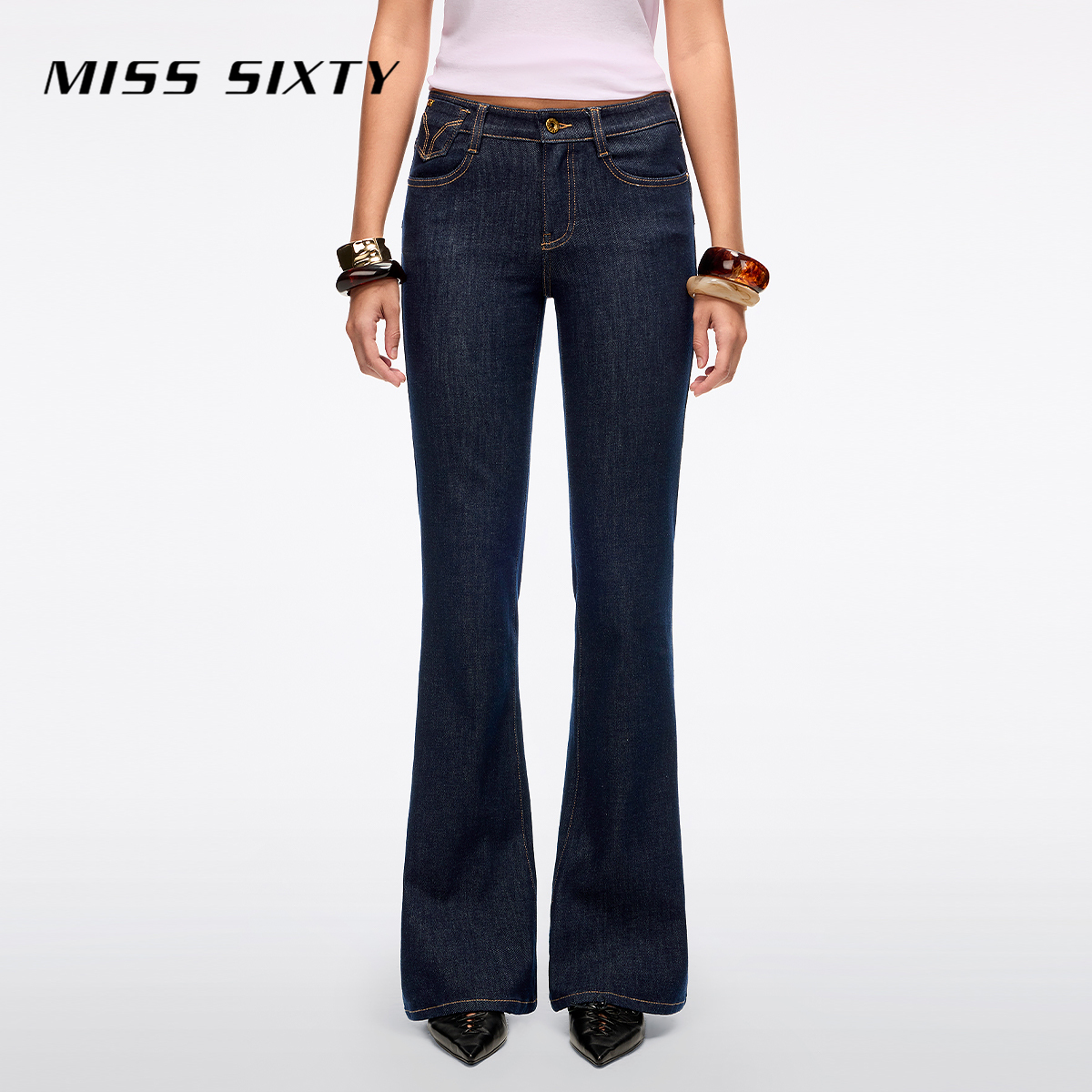 Miss Sixty2026春季新款牛仔裤女复古中腰修身弹力显瘦喇叭裤