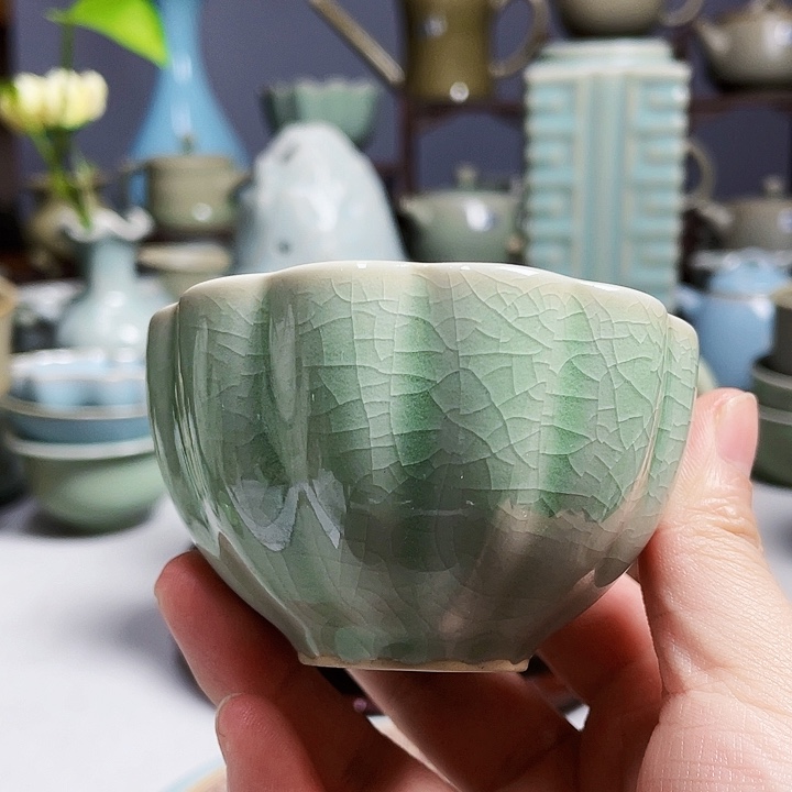 菊瓣杯豆绿釉11111