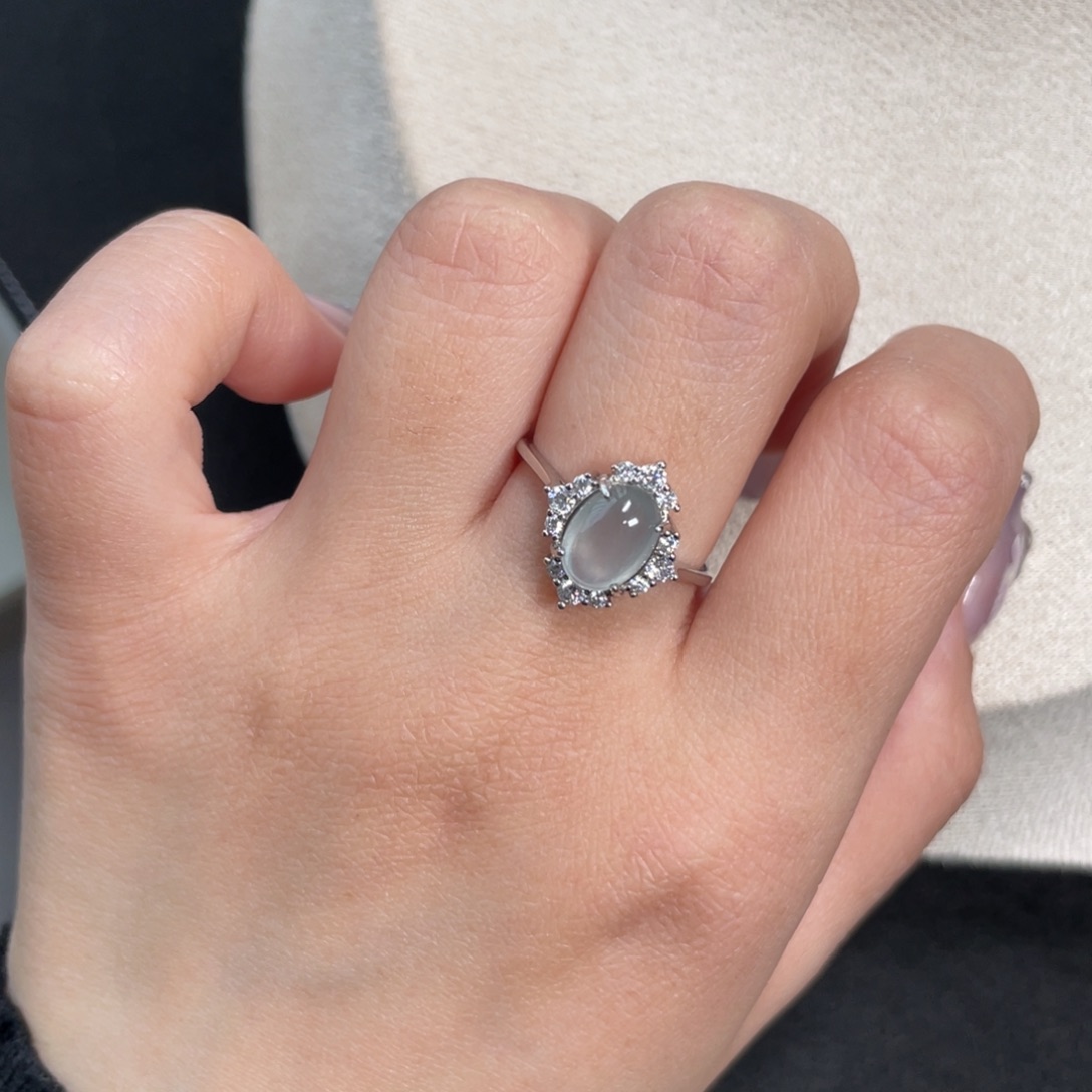 翡翠戒指银S925镶嵌259480