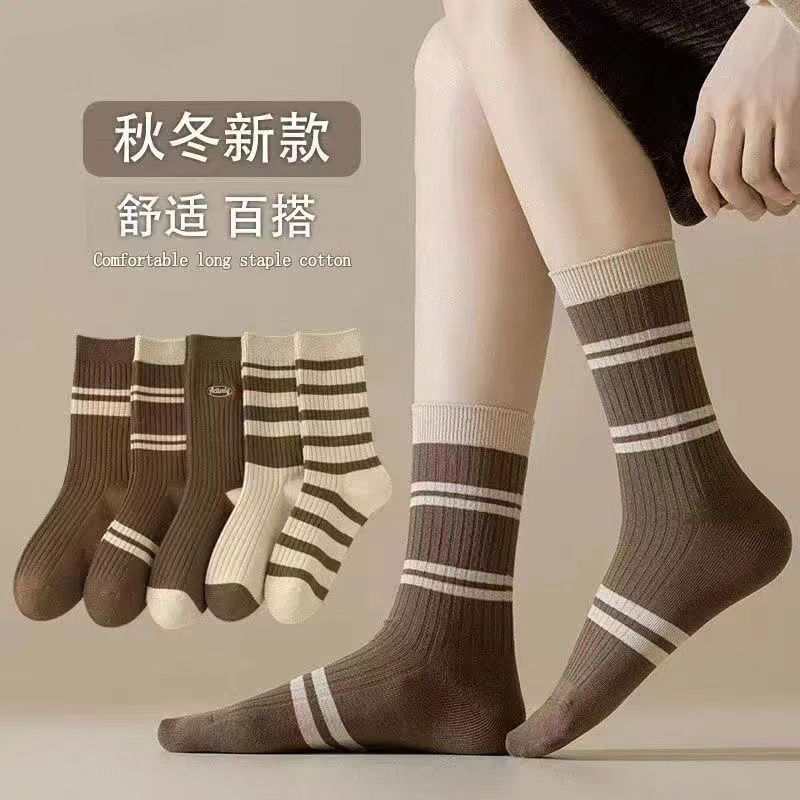 【5双装】袜子女秋冬款美拉德中筒堆堆袜秋季袜子长筒袜wd