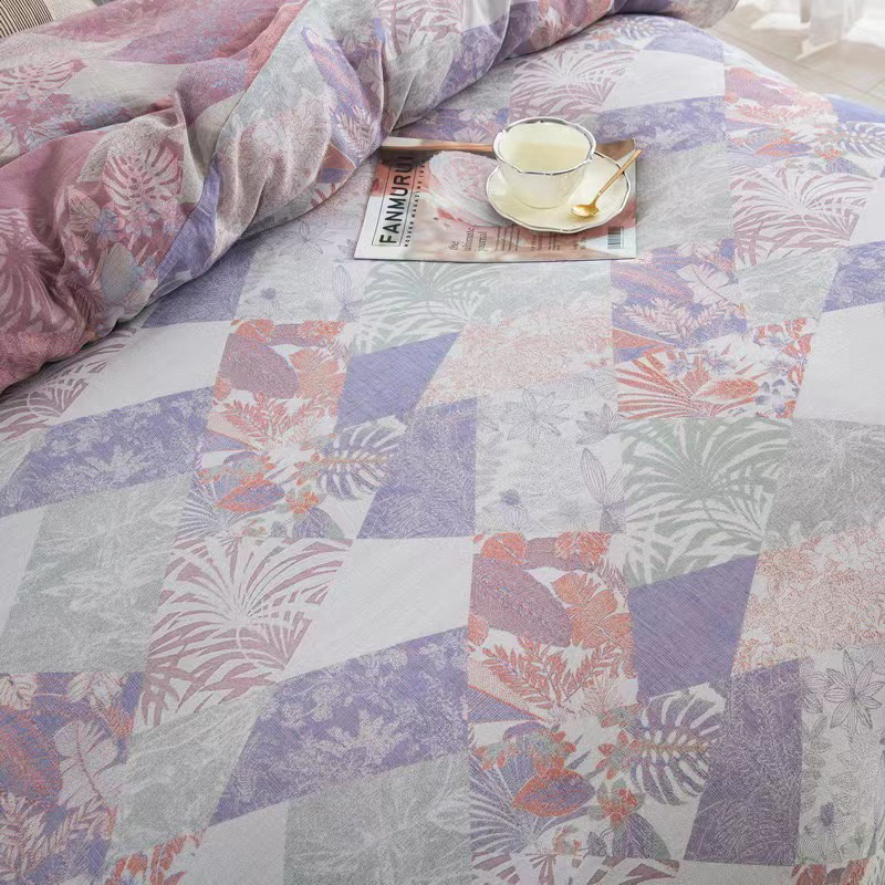 【梵高-粉】高端云锦棉色织床单枕套三件套