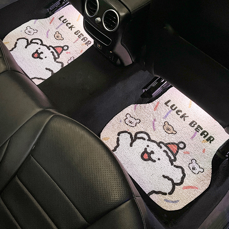 汽车脚垫加厚丝圈卡通可爱萌趣少女心防滑耐磨耐脏防污主驾驶专用