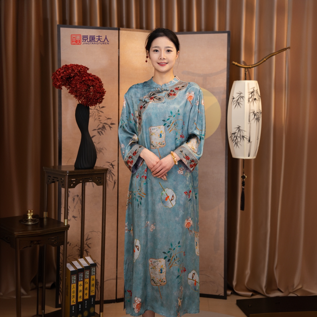 【京唐夫人·楼兰梦】新中式国风春季新款圆领女装连衣裙气质绿色