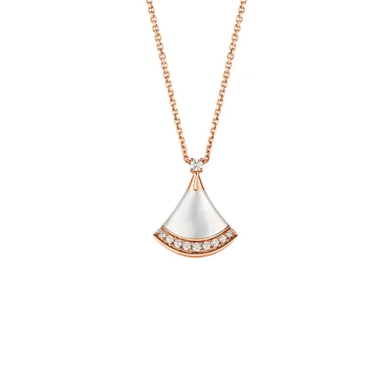 99新 BVLGARI/宝格丽 玫瑰金色小白边钻扇子CL858847-358365