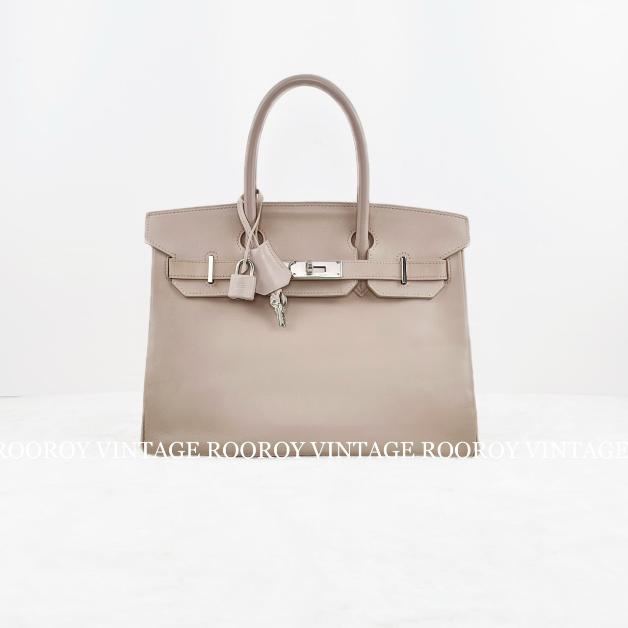 95新 Hermes/爱马仕 Birkin30婴儿粉银扣Gulliver皮手提包/3387