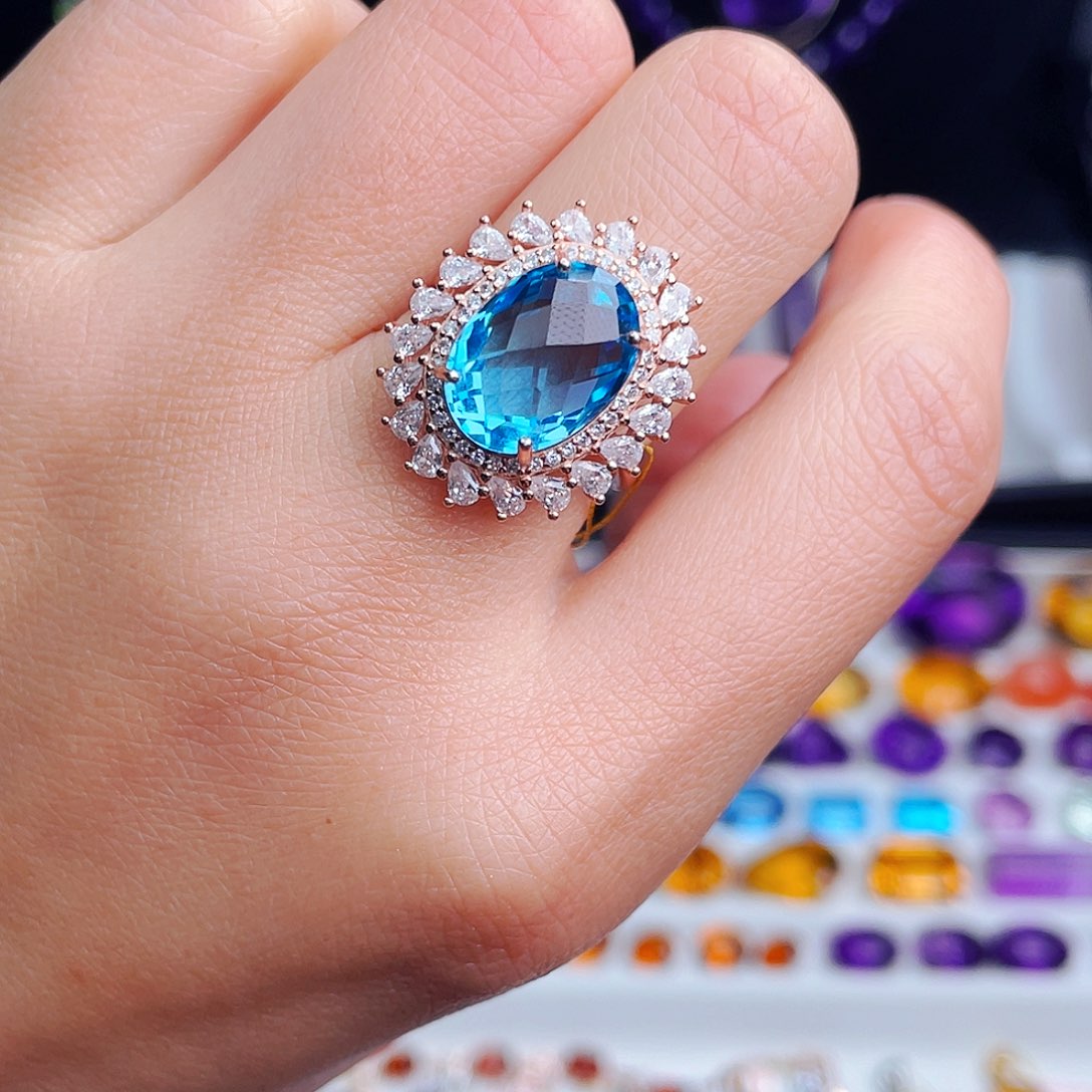 银S925镶嵌戒指托帕石天然保真