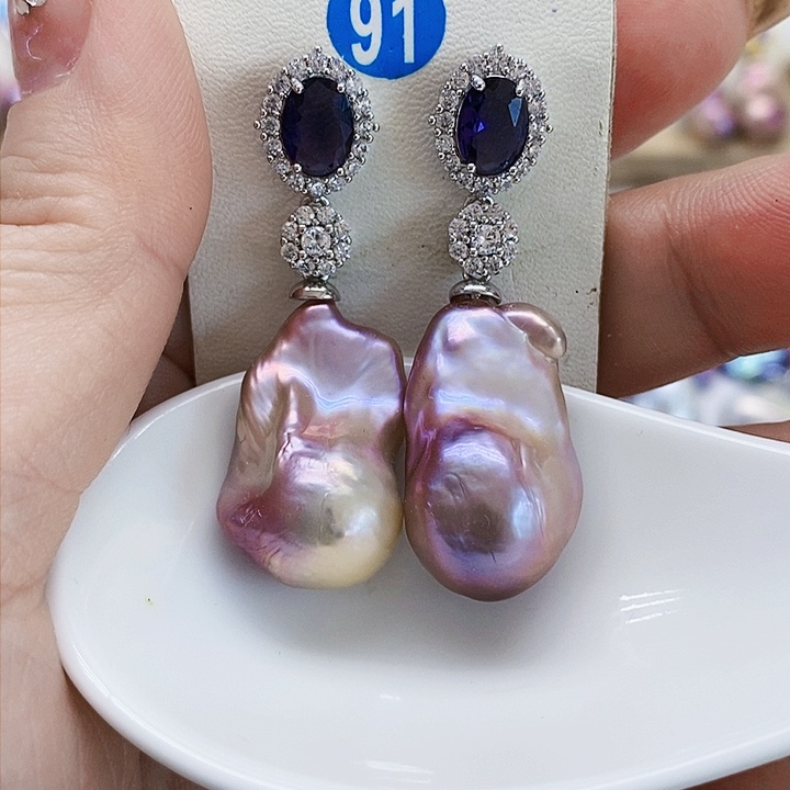 银S925镶嵌耳饰淡水珍珠