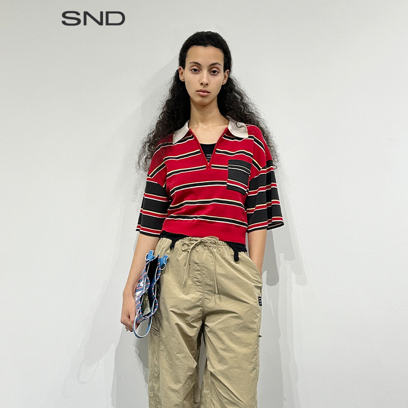【VVNK JANE PLUS 设计师品牌】SND SS25不规则条纹复古Polo衫女