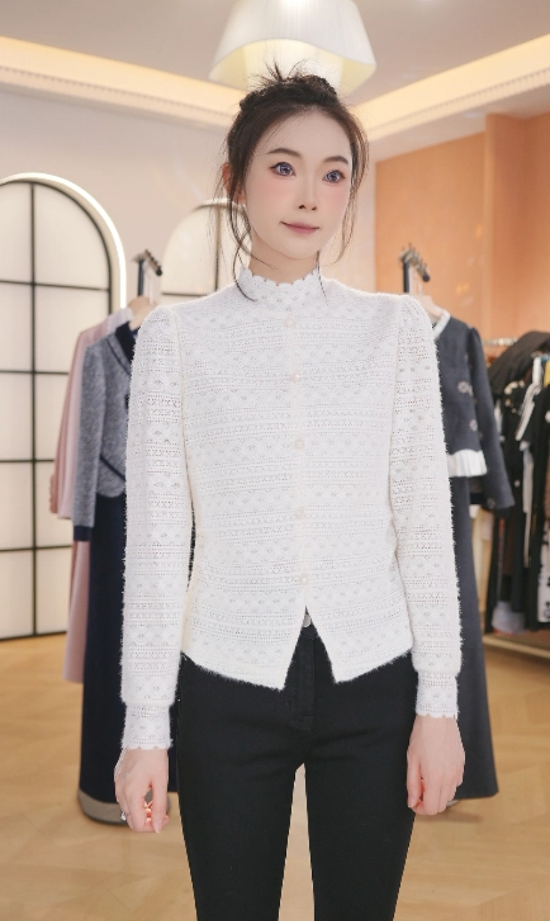 F3060设计感磨毛边打底衫秋冬新款法式半高领收腰上衣