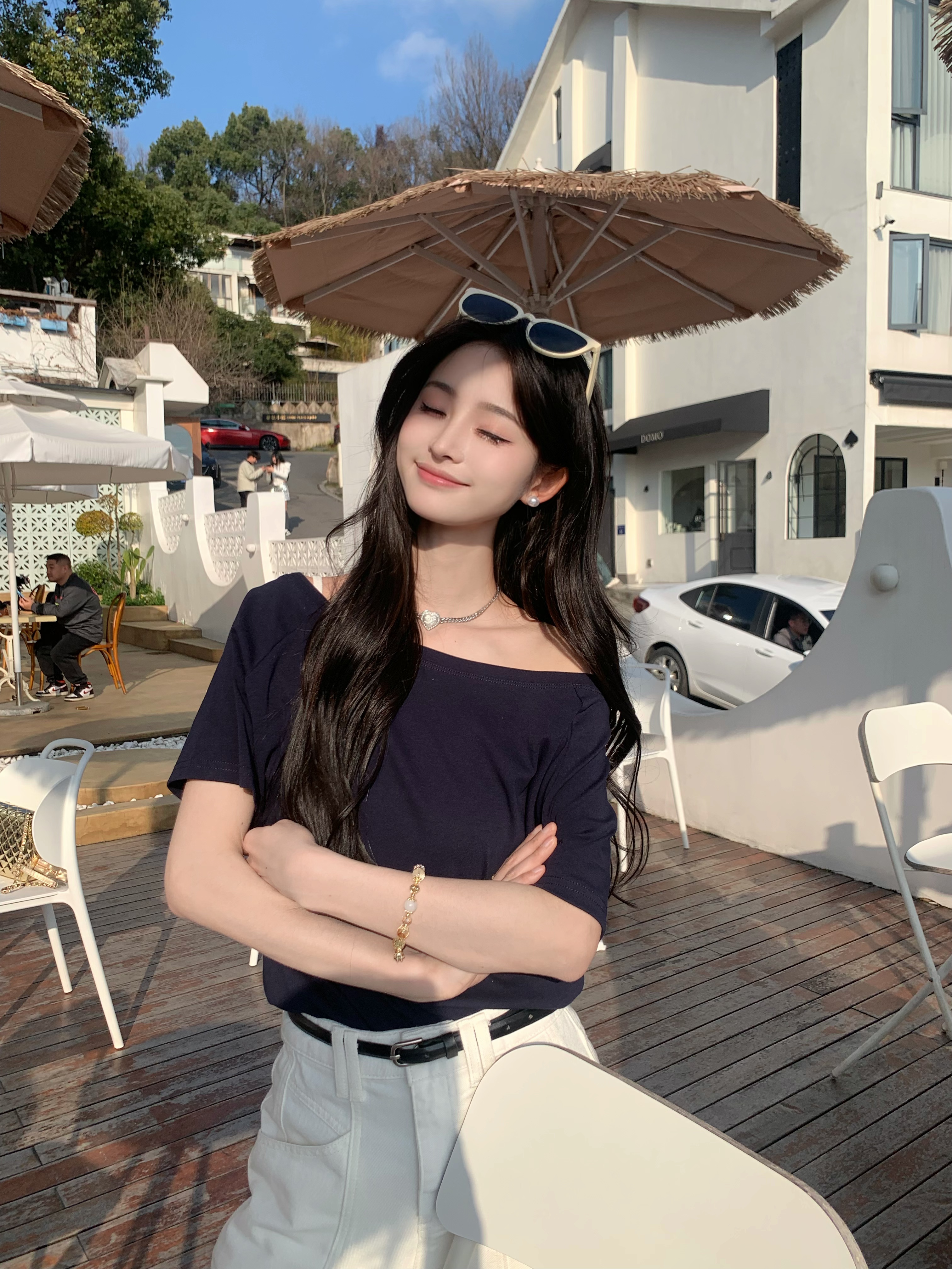 【JIANGJIANG】斜肩T~春季一字肩设计感T恤 JIANG05