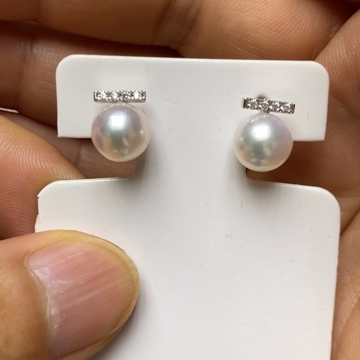 18K金镶嵌海水珍珠ak y珍珠耳钉