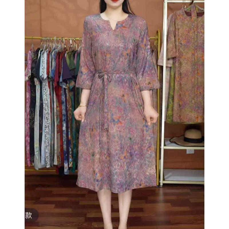 【香云纱高定】黛粉时代点气质修身时尚休闲夏季高端大码妈妈连衣裙