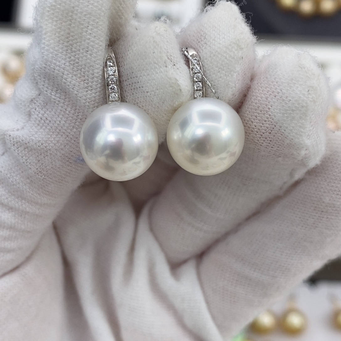 海水珍珠耳饰18K金镶嵌12-13m m