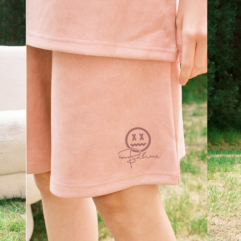 小恶魔仿麂皮笑脸短裤夏季国潮休闲宽松男女情侣款阔腿直筒裤