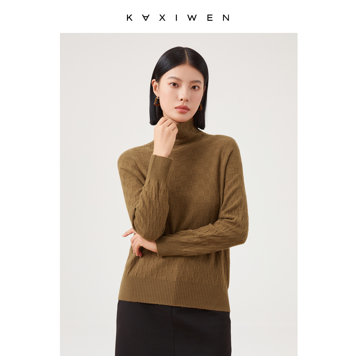 【小花专属】X10AZE8551新款高领毛衣提花长袖堆堆领针织打底衫女