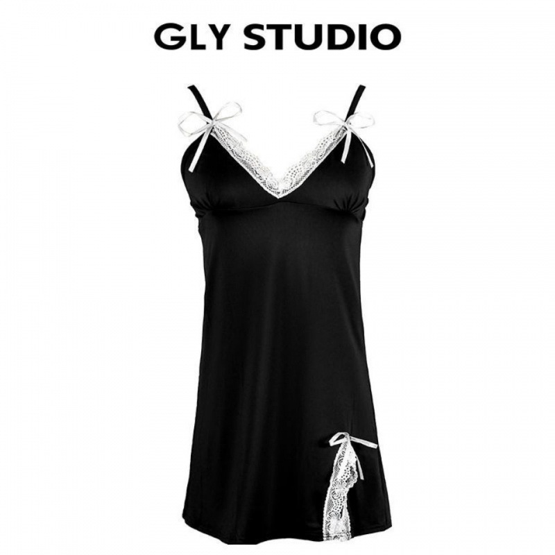 新款连衣裙蕾丝睡裙家居服性感女士薄款大码时尚美背黑色纯欲露背