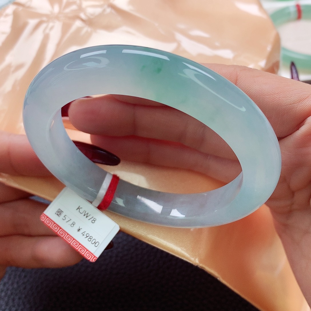 翡翠手镯未镶嵌57.58.59冰胶蓝紫飘绿花 经典特色