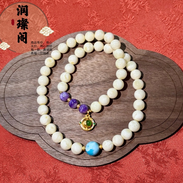 天然白蜜蜡两圈手链7.8mm