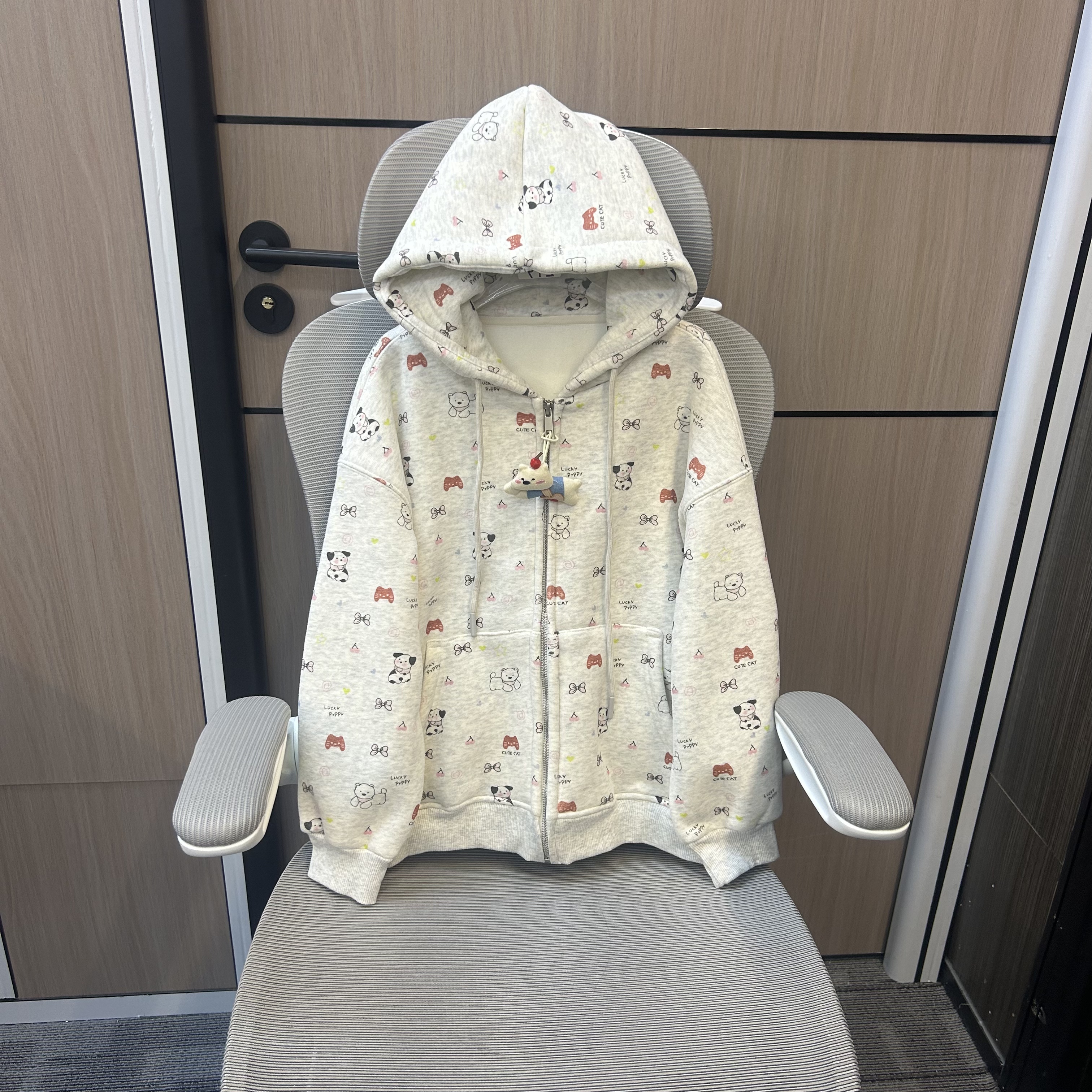 冬款韩版狗狗满印加绒女童连帽外套 F219 219 R