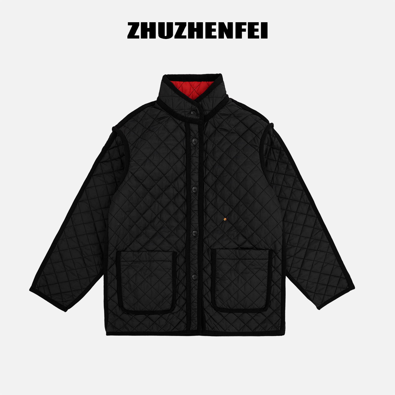 ZHUZHENFEI 【菱纹雅韵】冬季宽松百搭无帽中长款棉服-Z354028