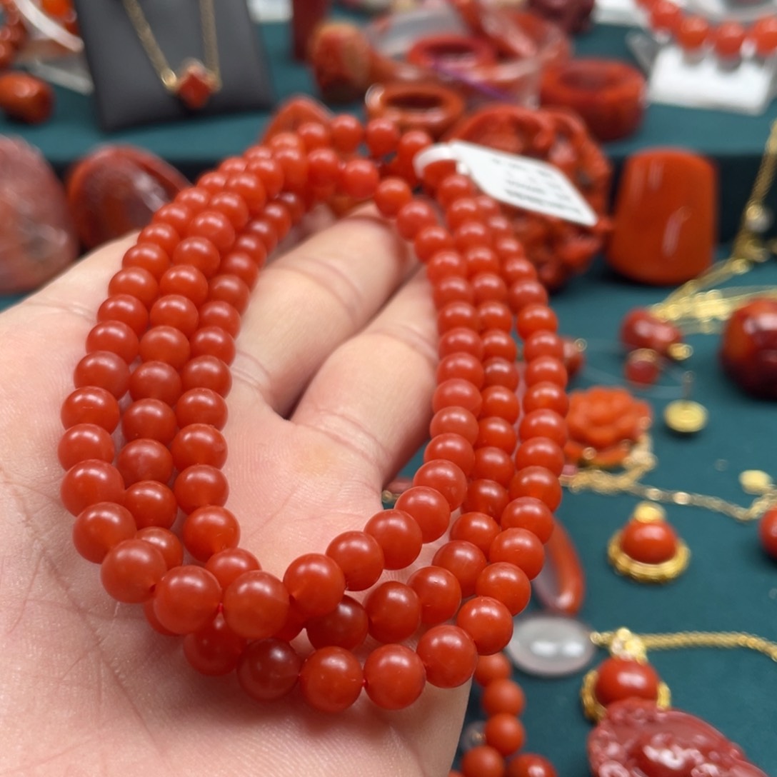 南红玛瑙保山哑光南红多圈6+mm未镶嵌