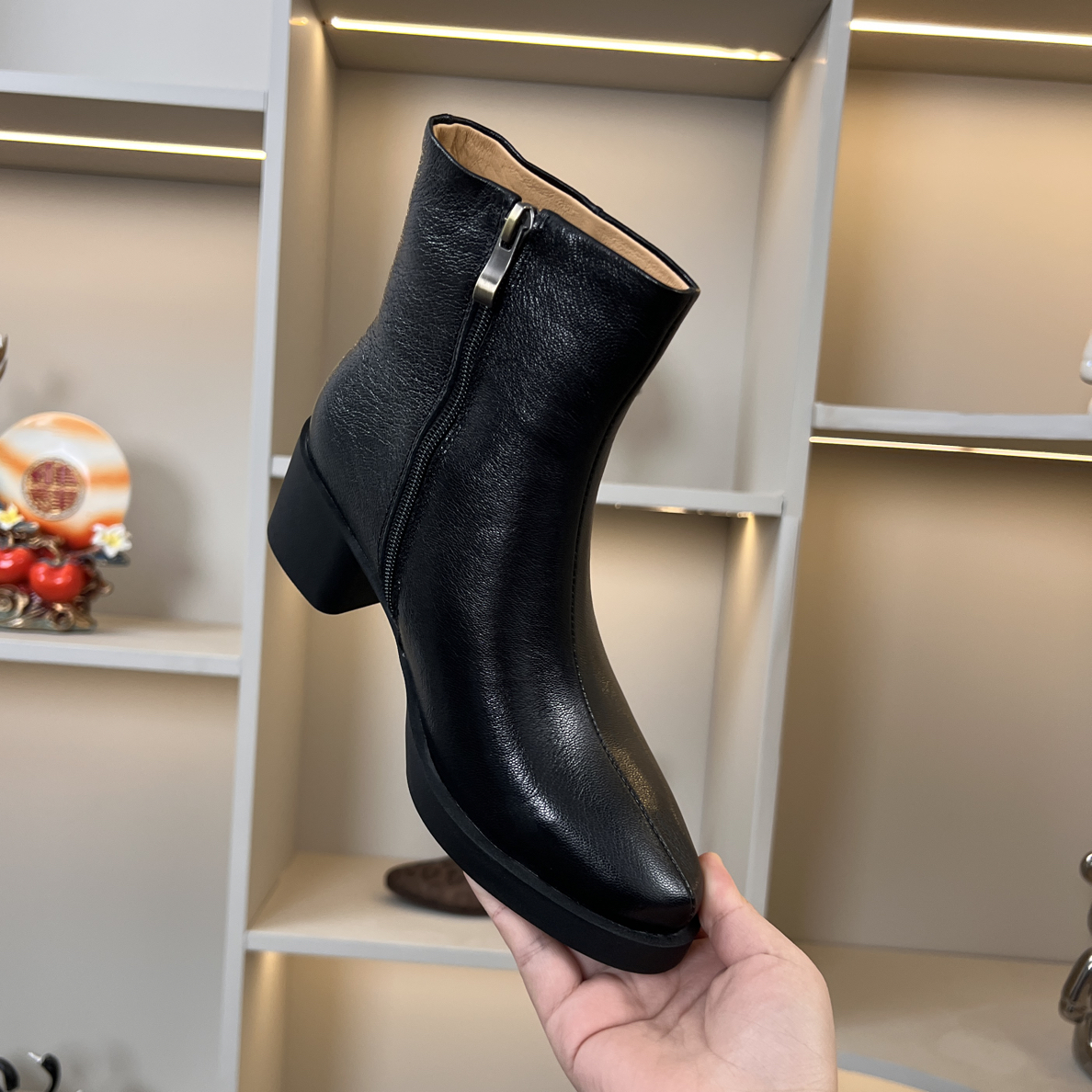 羊皮 跟5cm 34-40新款短靴女冬季保暖防滑粗跟加绒棉靴百搭单靴