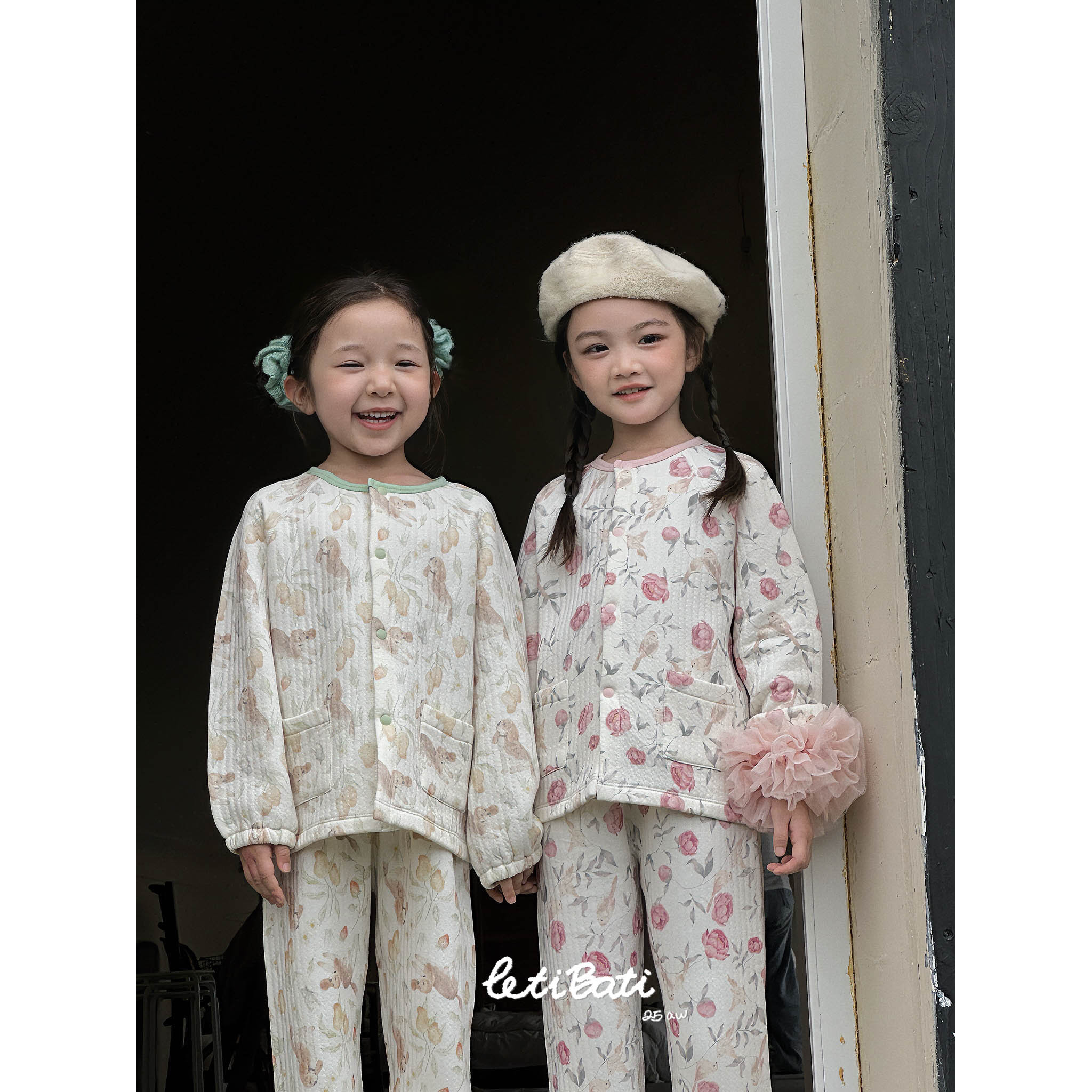 【蕾蒂巴蒂】三层夹棉家居服睡衣宝宝长袖碎花保暖秋冬新款【亲子款】