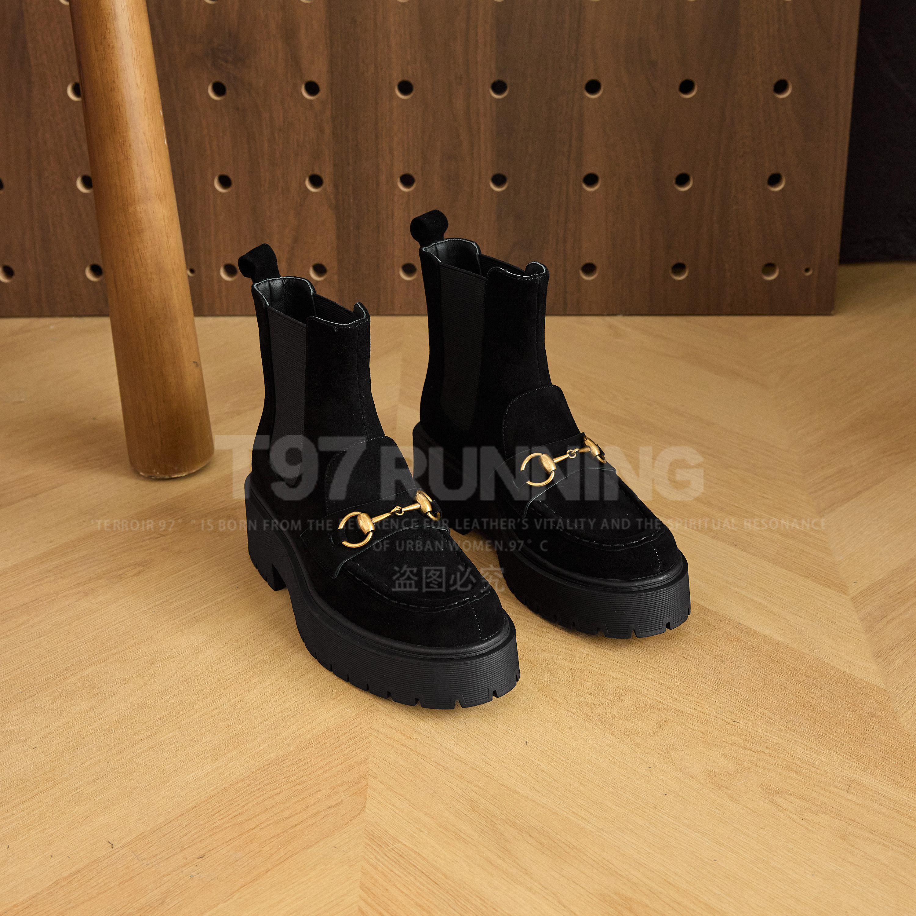 厚底圆头磨砂皮高帮一脚蹬英伦风女士烟筒靴百搭短靴G2837