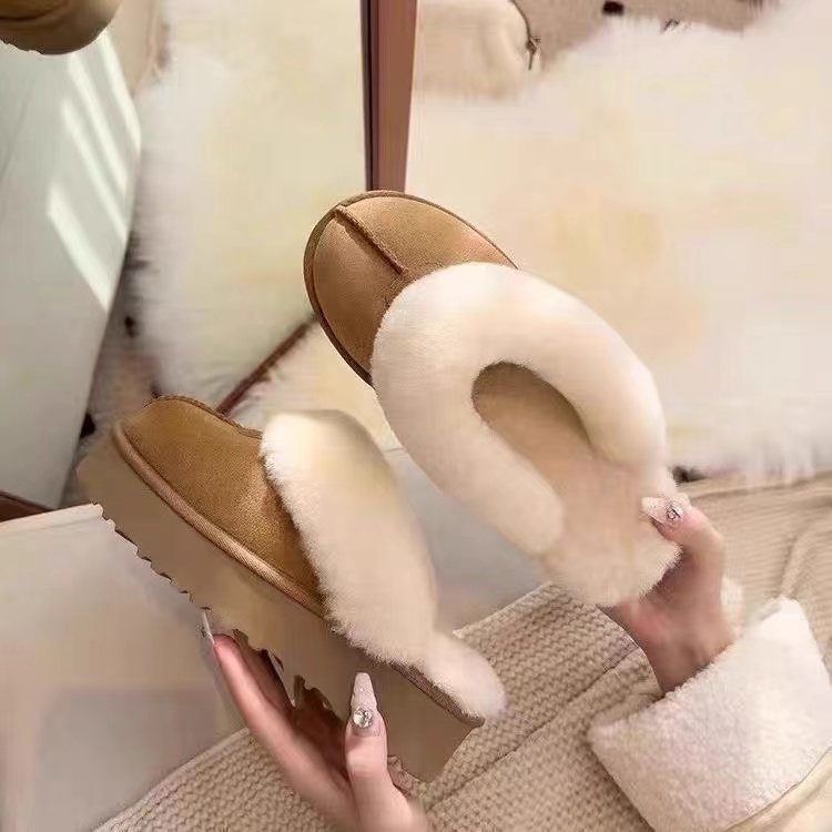 【厚底星拖】3CM桑坡包头拖真皮真毛冬季加厚保暖毛毛拖鞋雪地防滑