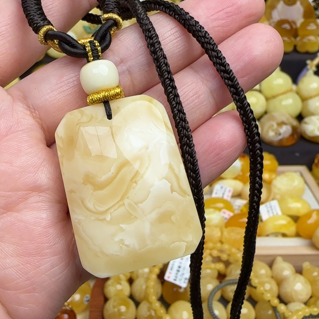 蜜蜡套链未镶嵌天然俄料浓白妖花蜜蜡无事牌