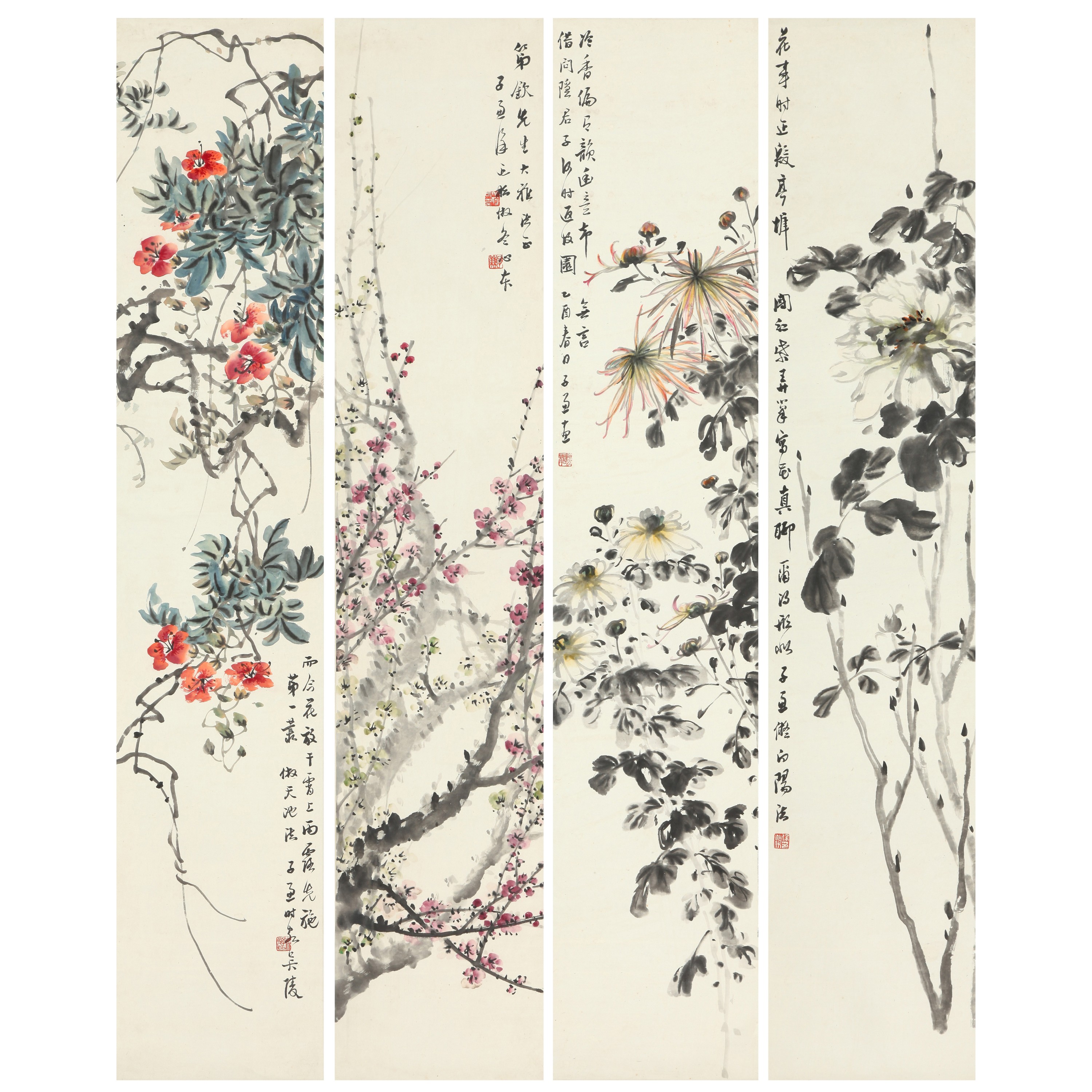 9037、徐子兼 花卉四屏【90拍卖】