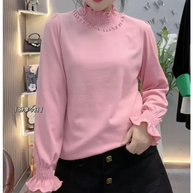 岚岚大码女装新款时尚百搭显瘦钉珠领女神衫661