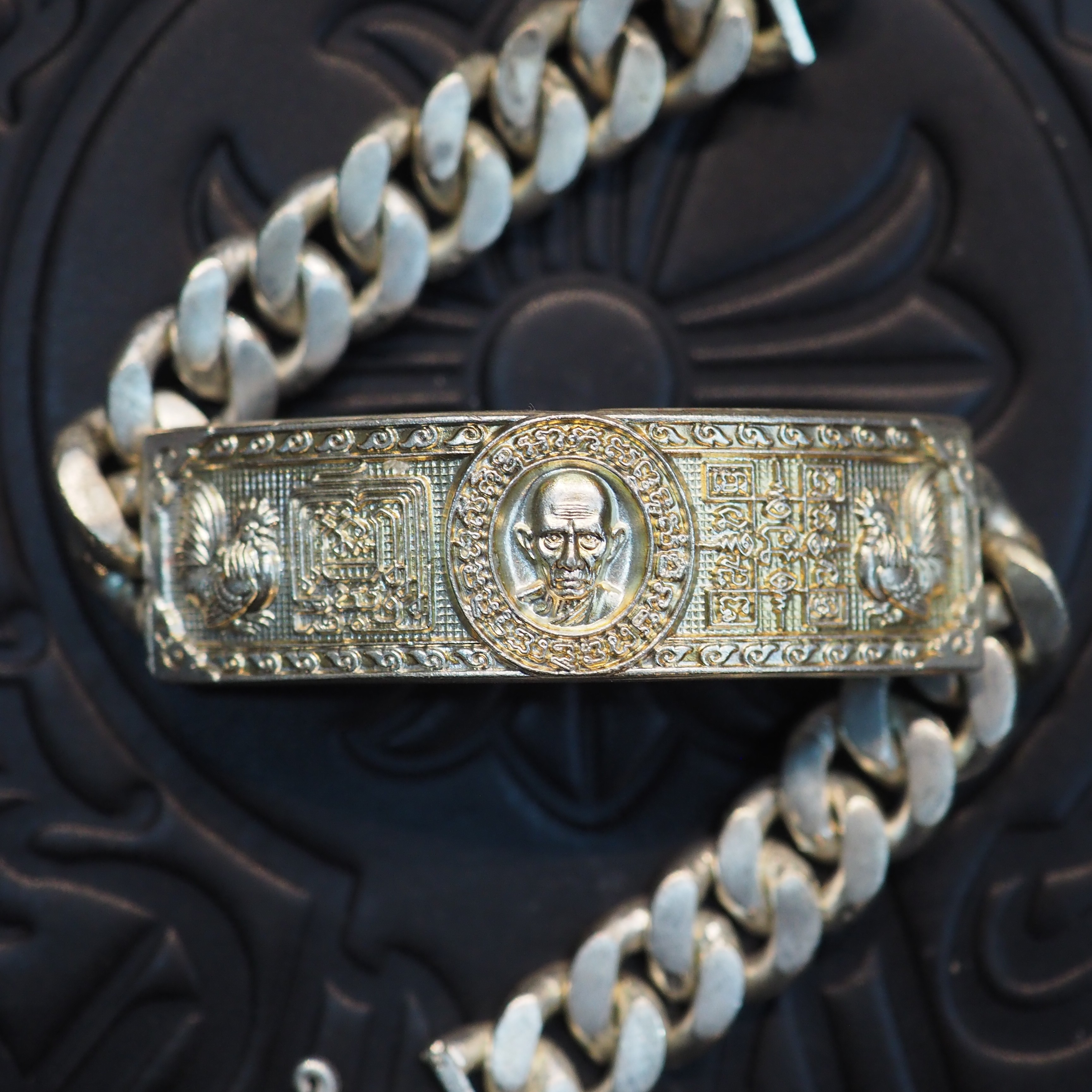 925银珐琅银制品 龙婆瑞生前2558庙裂纯银手链明星同款含萨玛空卡