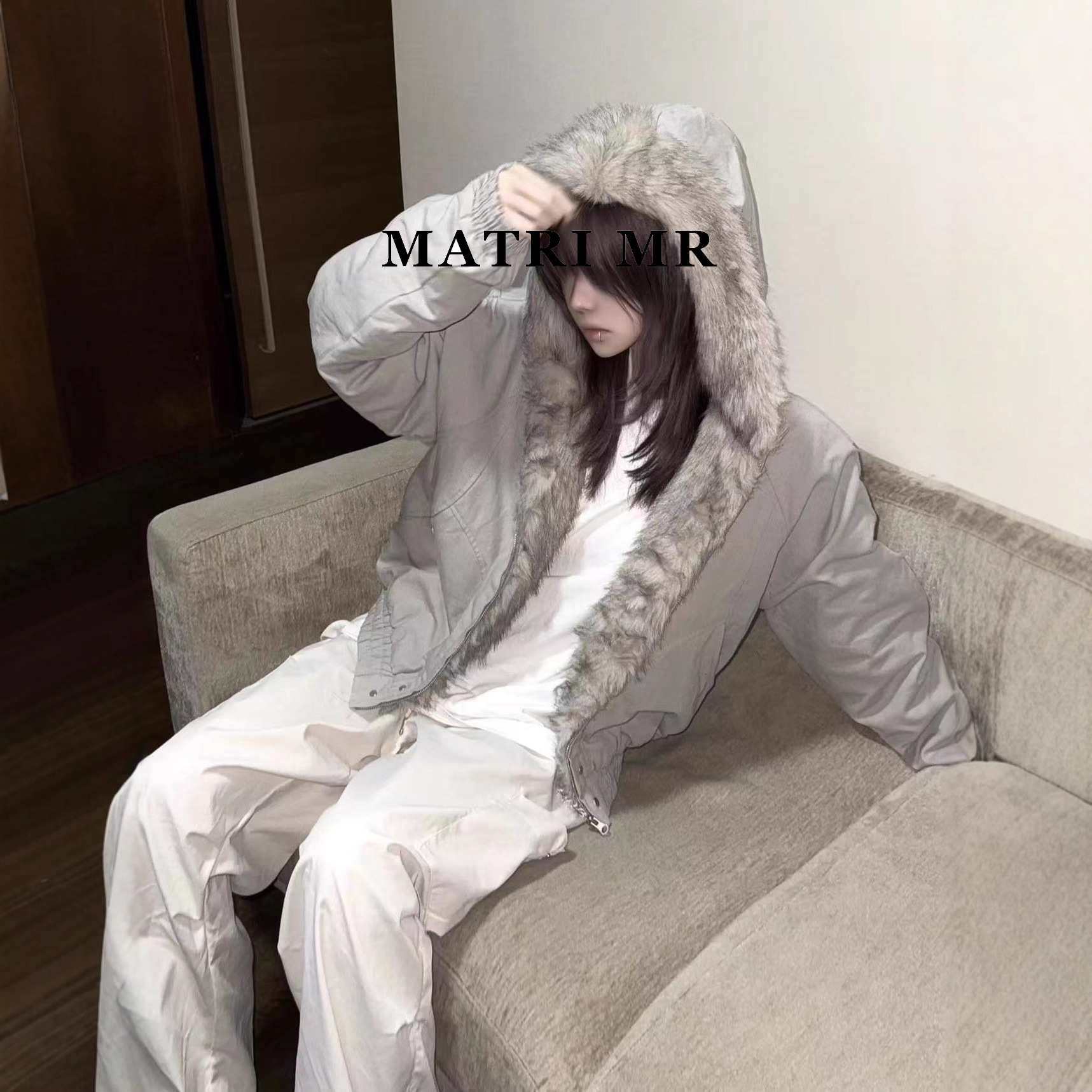 MATRIMR极简座山雕冬季连帽棉服短宽保暖cleanfit男加厚毛领外套