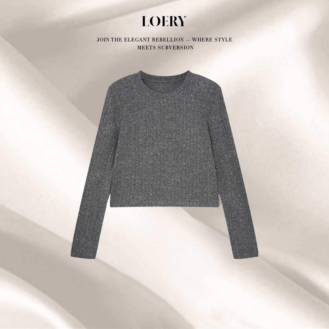 LOERY【亮晶晶编号100】轻奢设计感镂空亮片点缀高弹力针织衫7141