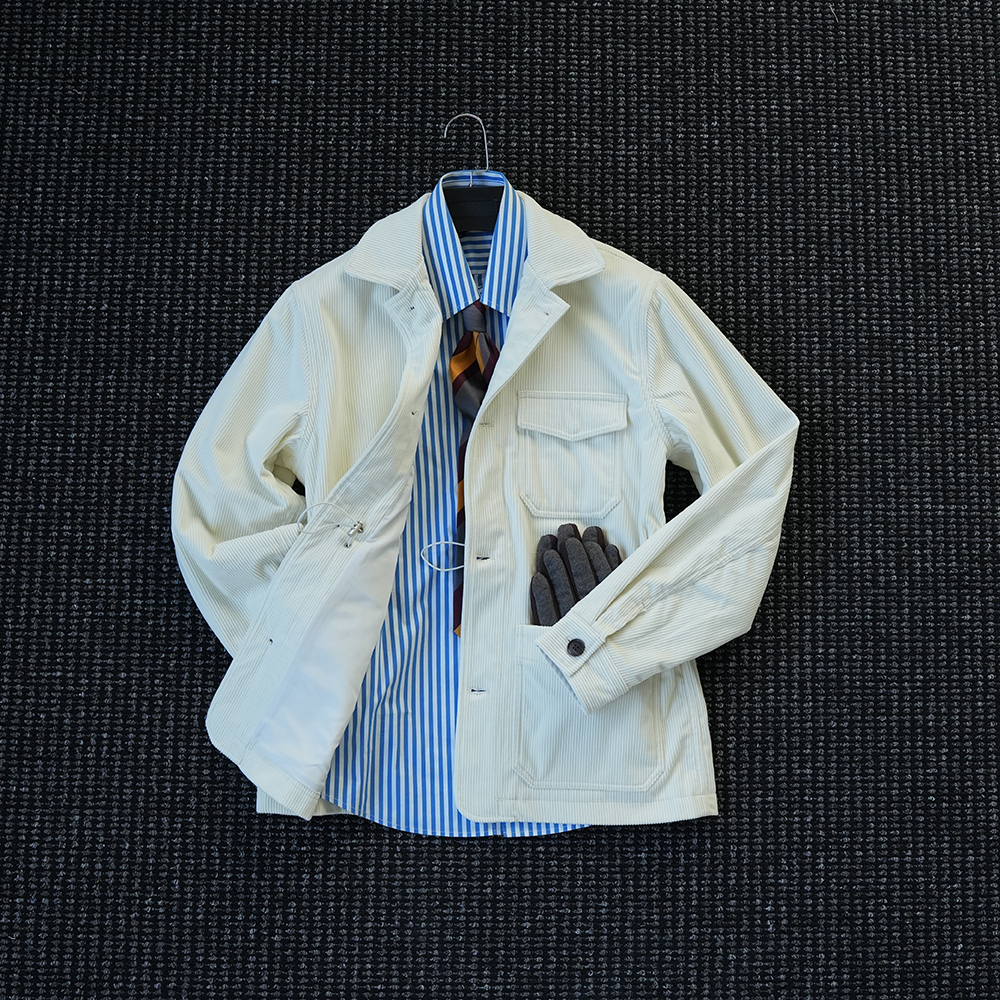 CssuGent那不勒斯皇后高定复古灯芯绒猎装夹克男琥珀秋冬收腰外套