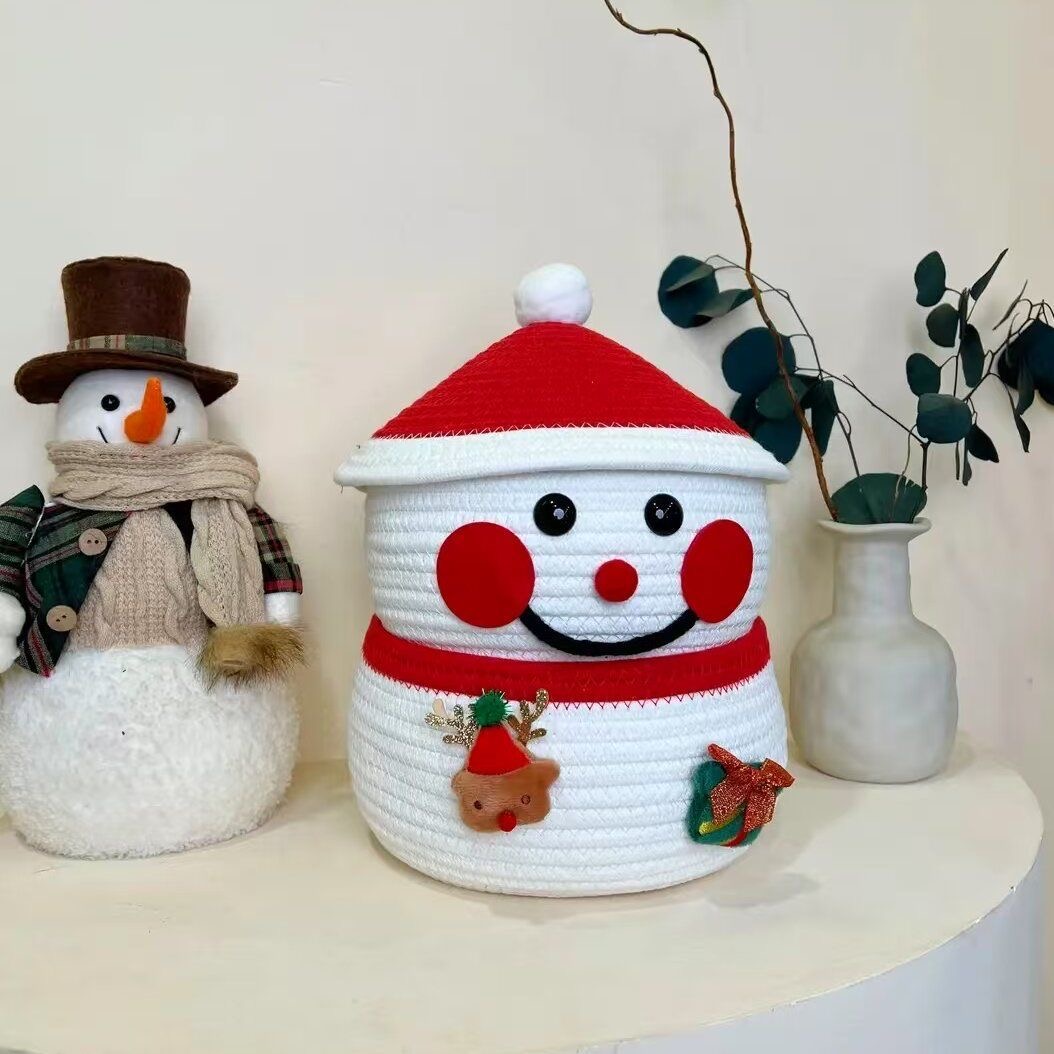 雪人棉绳收纳篮双层收纳桌面装饰摆件玄关宝宝可爱卡通客厅创意