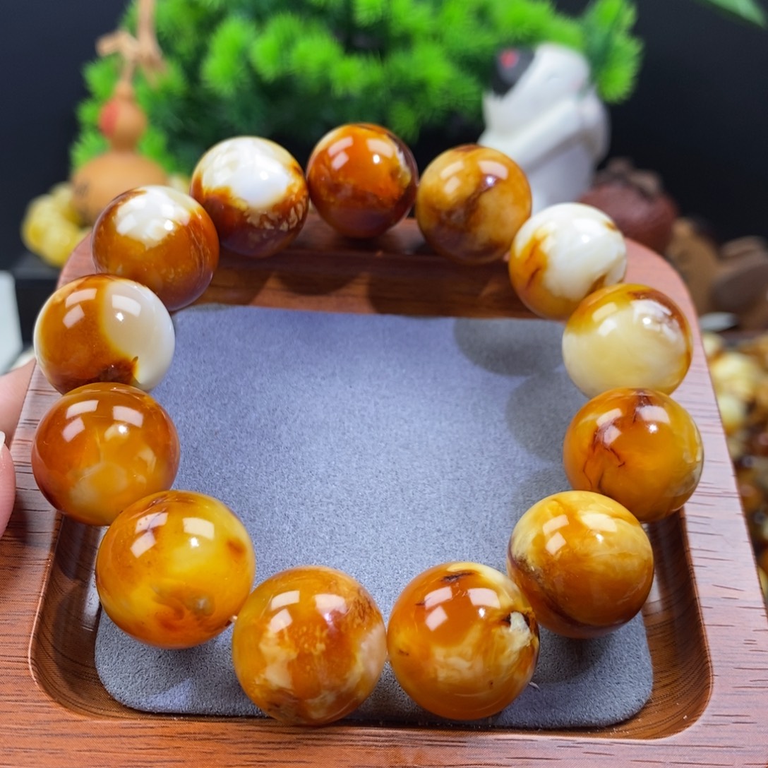 蜜蜡未镶嵌手链天然沁色蜜蜡手串18.5mm左右