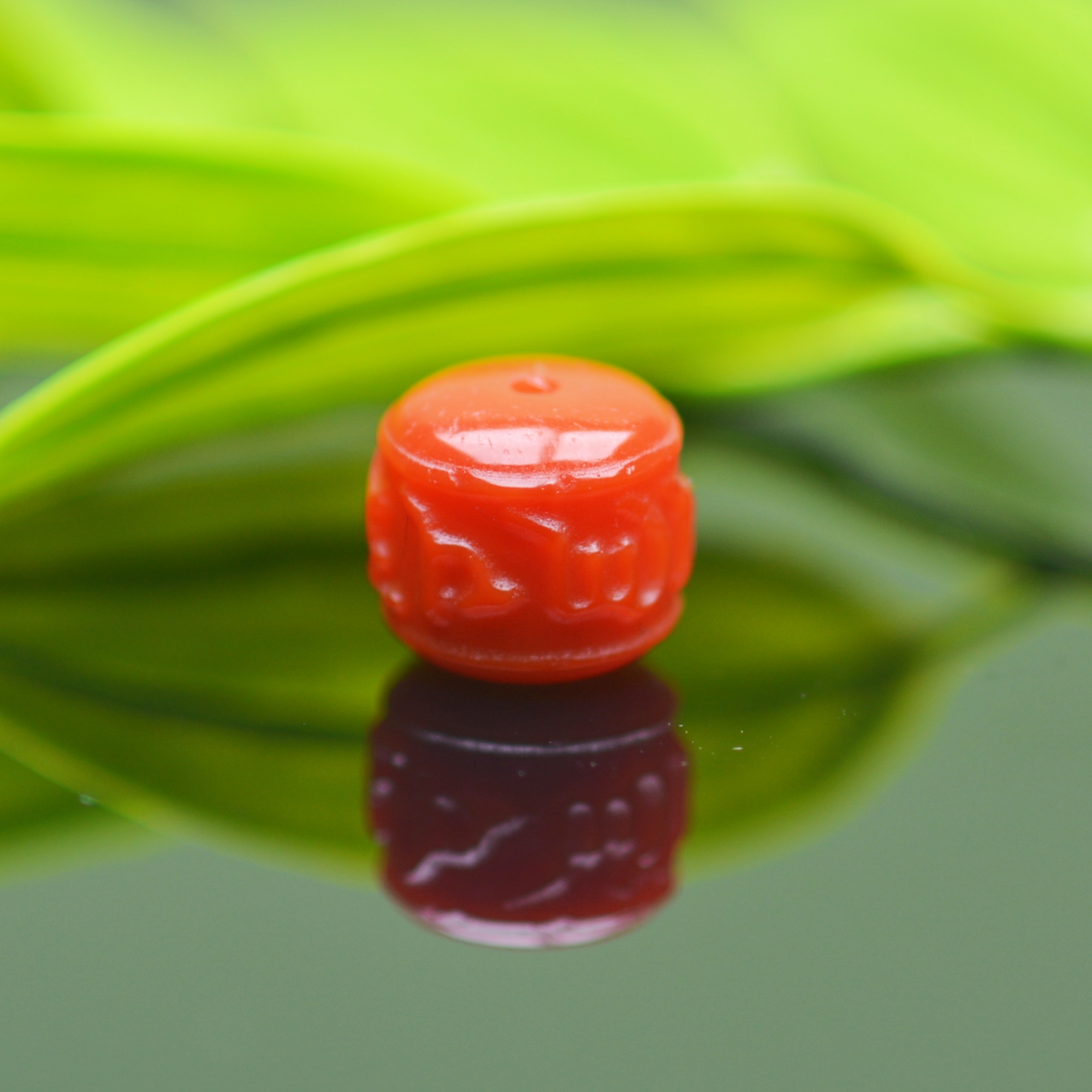 无优化南红红玛瑙12×11㎜满色满肉精工六字真言老型珠DIY配珠