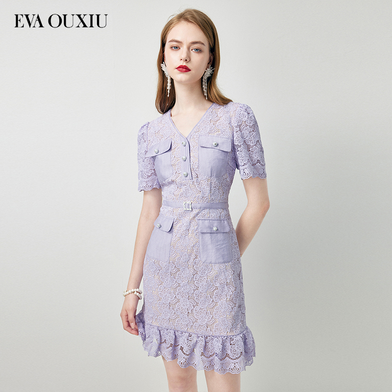 【韩诗诗专属】EVA OUXIU/伊华欧秀蕾丝连衣裙 42KAQ4726