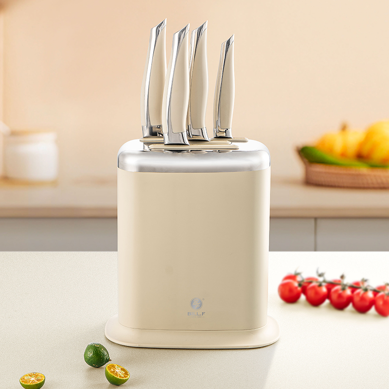 【双十二展会专属】海鸥白钢座5件套刀送围裙家用+斜边棋盘格菜板