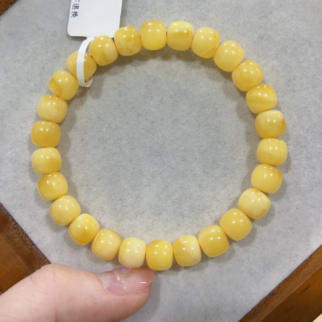 蜜蜡手链未镶嵌8.3m满蜡奶黄