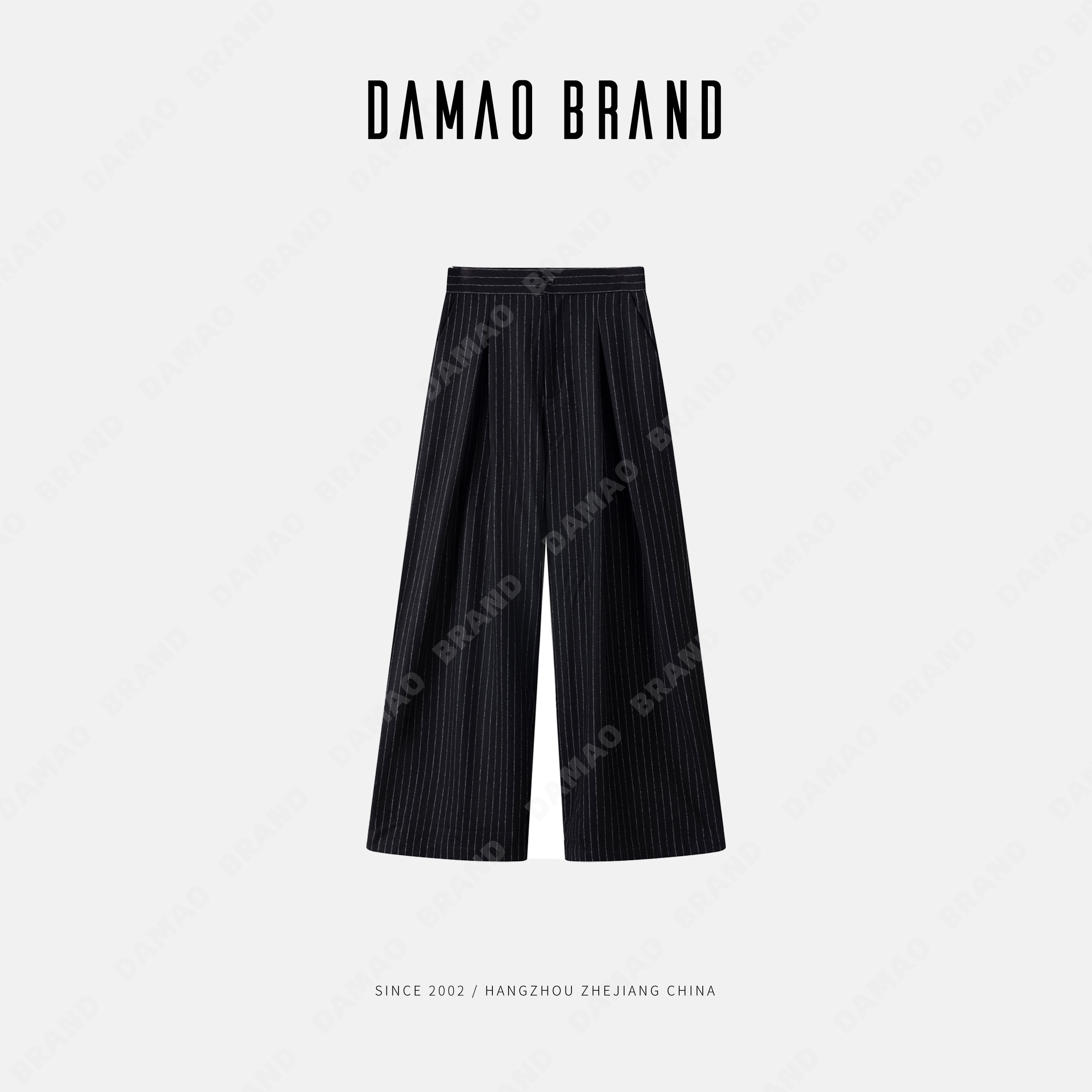 【DAMAO】精纺羊毛系列款气质时尚黑色高腰条纹西裤女裤子阔腿宽松