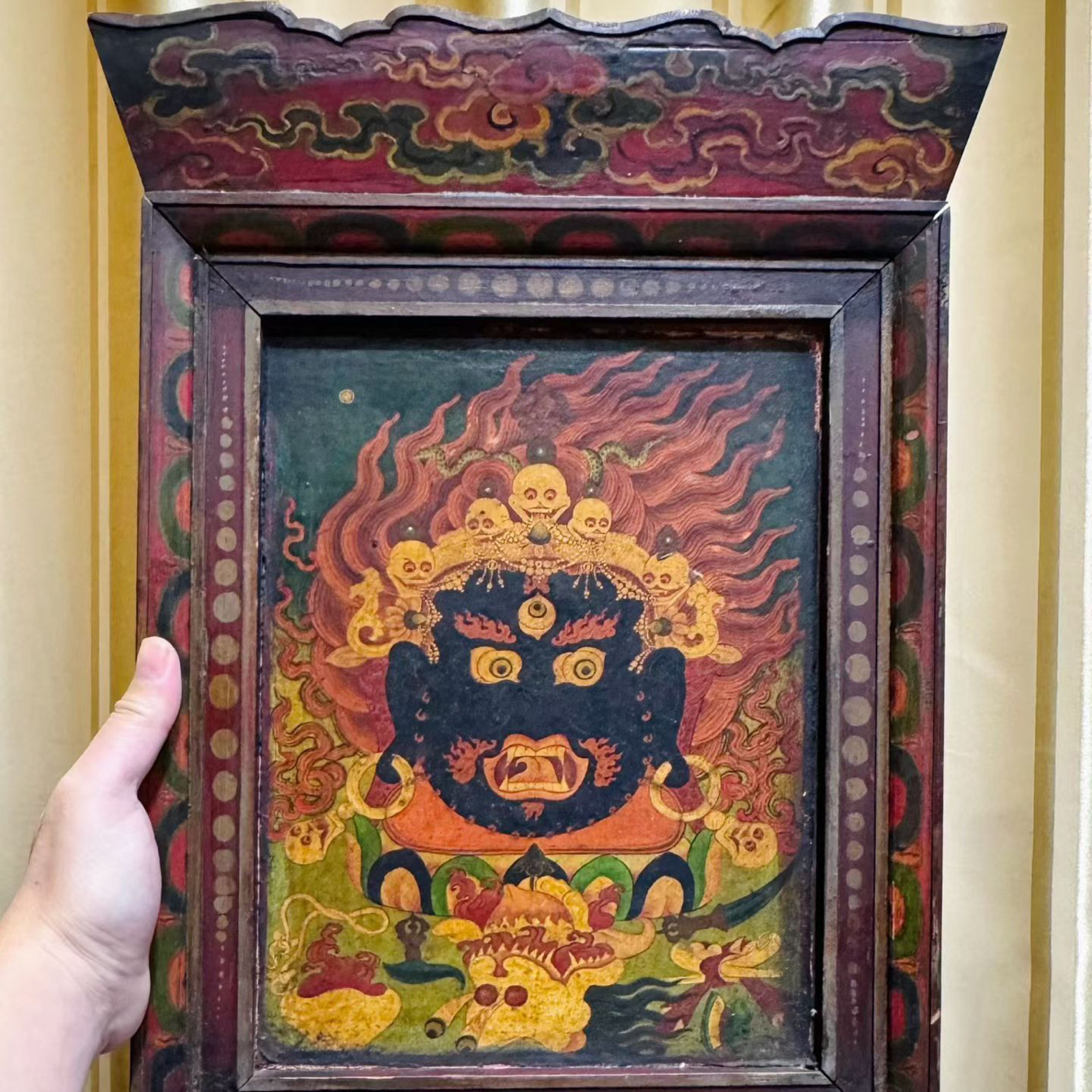 喜马拉雅大黑天唐卡手绘描金护身符