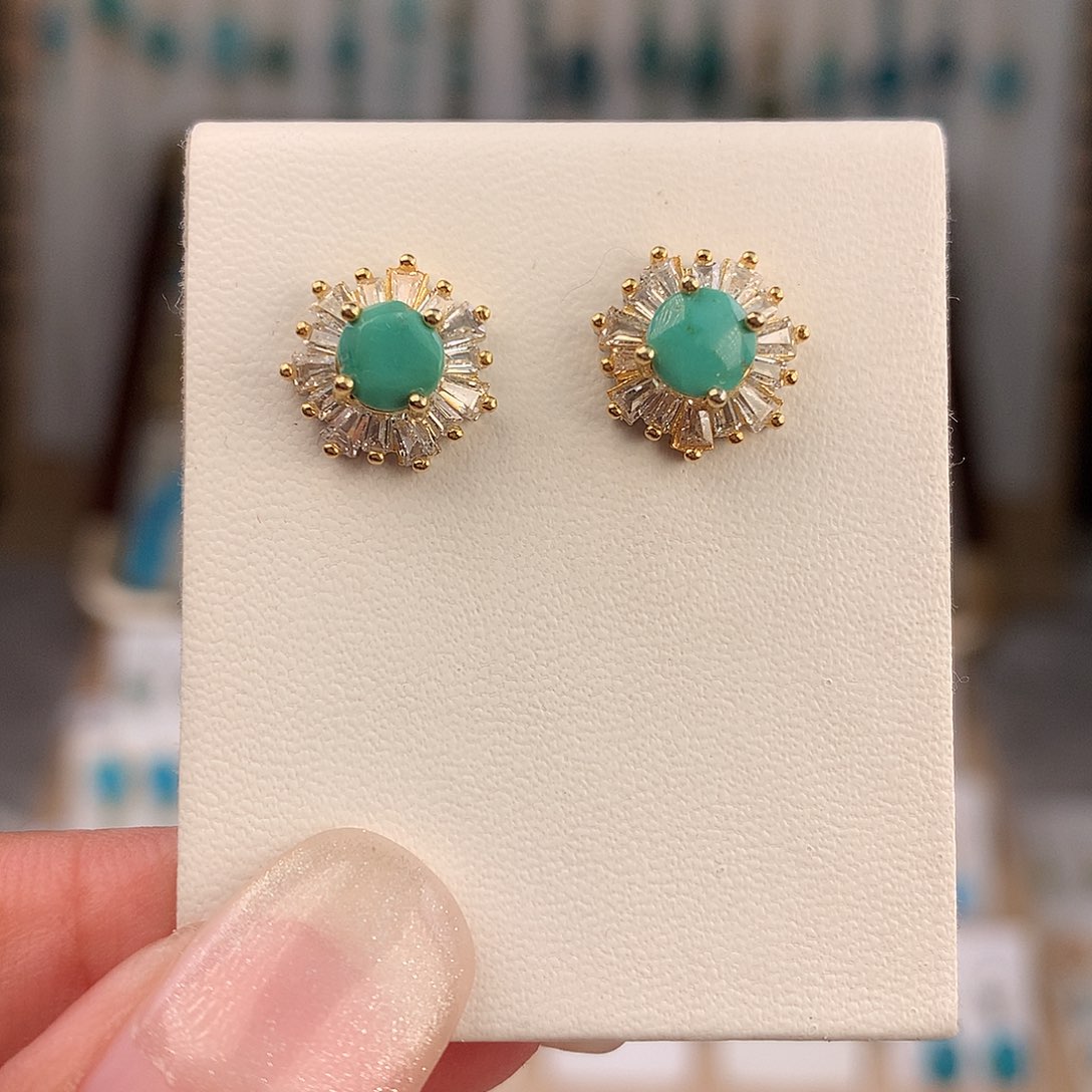 绿松石银S925镶嵌耳饰