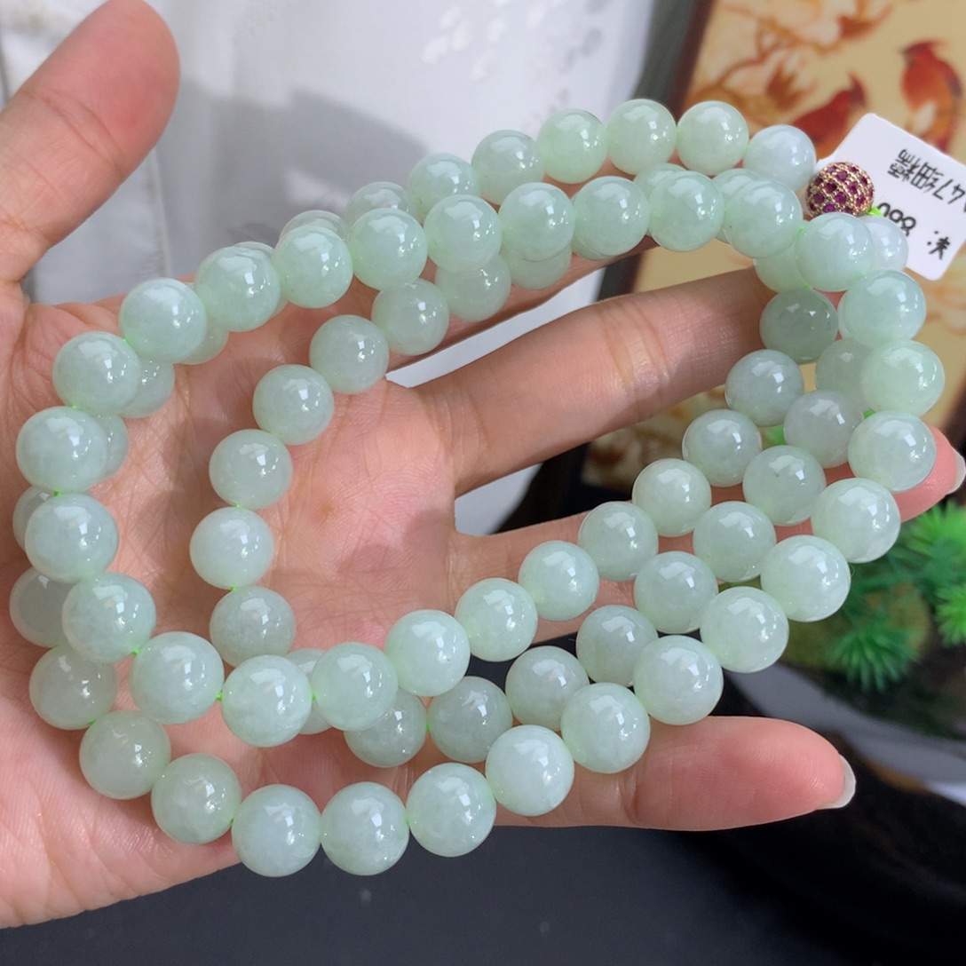 翡翠未镶嵌手串卡9.3胶润淡晴项链