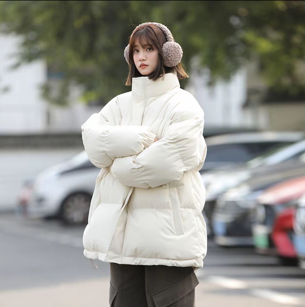 防风防水面包服简约纯色休闲宽松防寒外套保暖加厚棉服男女同款