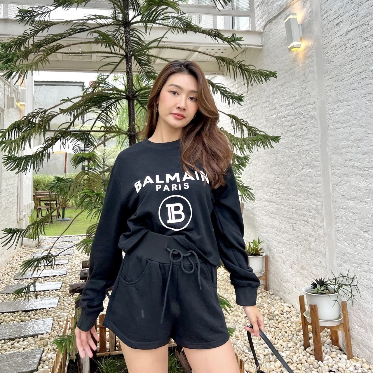 99新 BALMAIN/巴尔曼 植绒印花logo卫衣 XS码 