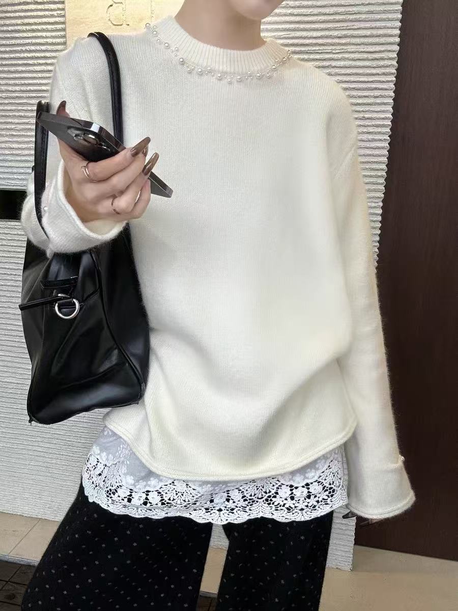 A22七言家 珍珠慕斯！椰奶白软糯云感毛衣1